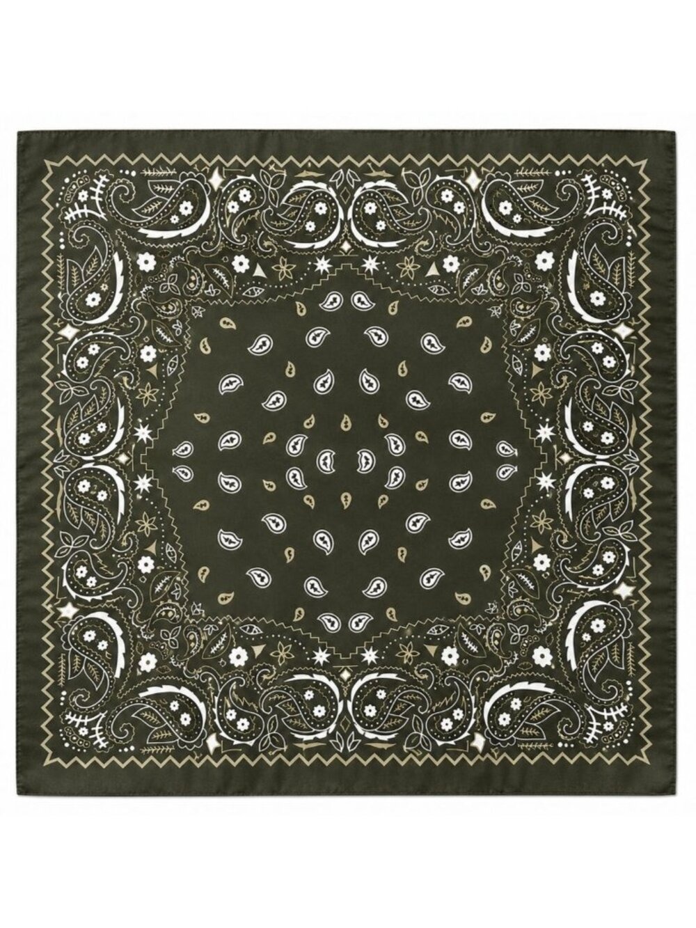 Dark Olive Green Paisley Wild Rag Scarf 27x27 Satin Western Cowgirl Cowboy